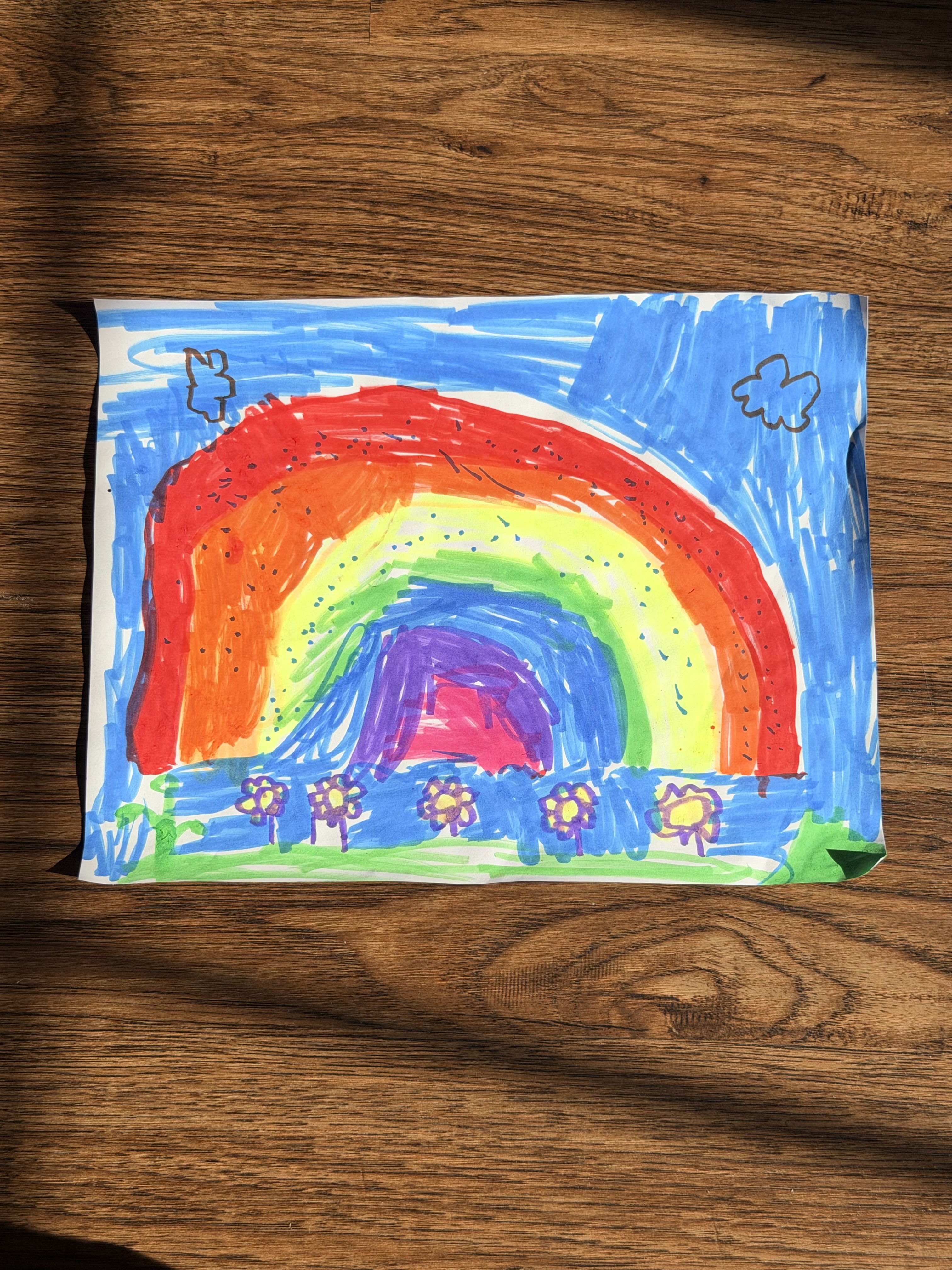 Rainbow and Flowers drawing